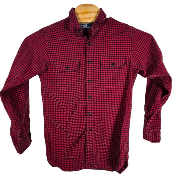 Polo Ralph Lauren Button Up Flannel Shirt Small Men's Red Black Check Long Sleev - Picture 2 of 8